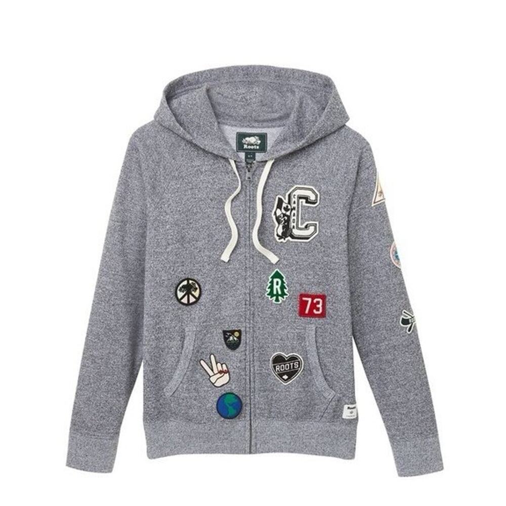Roots Canada Women’s Patch Full Zip Hoodie Gray Cabin Fleece Size S
